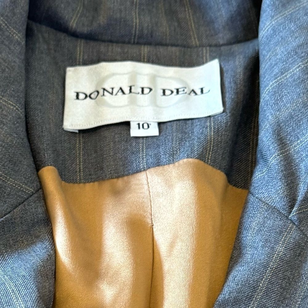 Donald Deal Blue Pinstripe Ruched Portrait Collar Blazer Jacket Size 10‎ (1280)